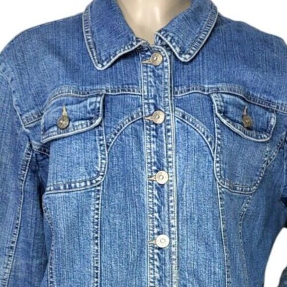 Vintage 90s Y2K Blue Rhinestone Button Denim Trucker Jean Shacket Plus Size 2X - Picture 5 of 10